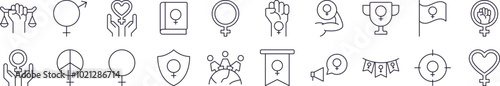 Collection of Images of Gender, Feminism, Solidarity Drawn with Thin Line for apps, web sites, banners, infographics and other types of design