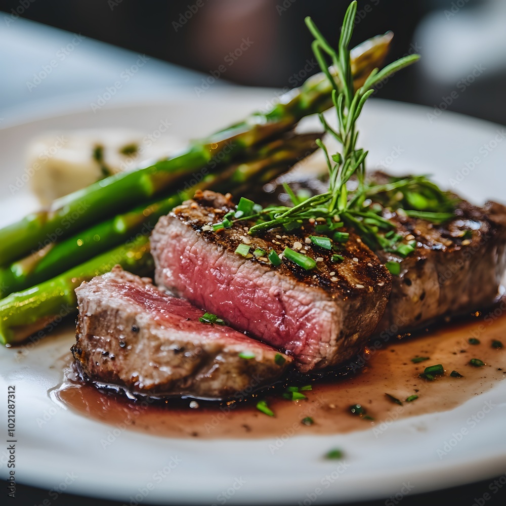 A plate of perfectly cooked steak with a side of apsara