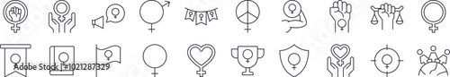 Collection of Outline Signs of Gender, Feminism, Solidarity Drawn with Thin Line for apps, web sites, banners, infographics and other types of design