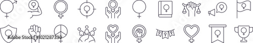 Collection of Signs of Gender, Feminism, Solidarity Drawn with Thin Line for apps, web sites, banners, infographics and other types of design