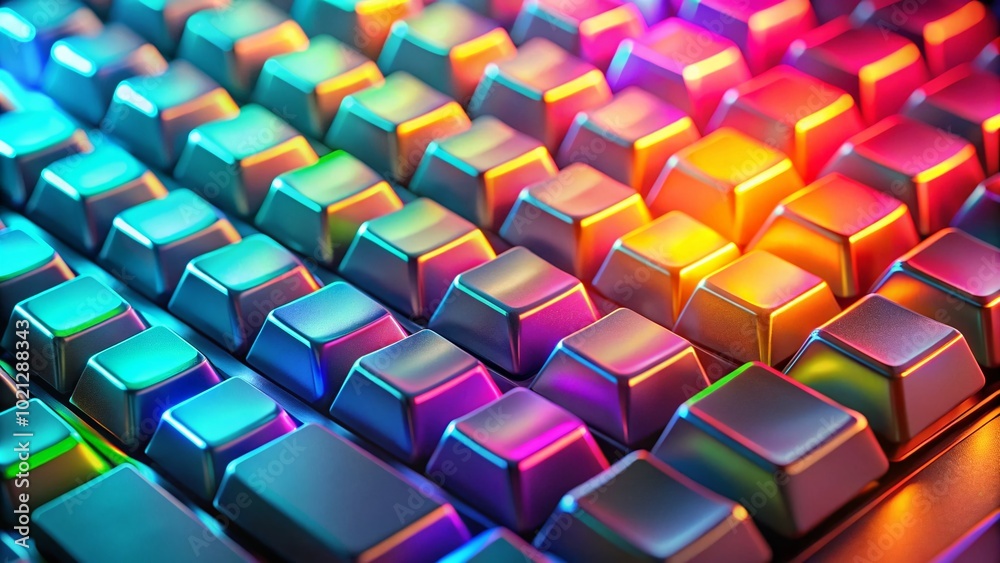 Close-up Print on Computer Keyboard with Colorful Keys and Soft Lighting for Modern Technology Themes Close-up Print on Computer Keyboard with Colorful Keys and Soft Lighting for Modern Technology Themes