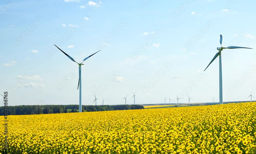 Wind Turbines in a Field of Yellow Flowers Wind Turbines in a Field of Yellow Flowers