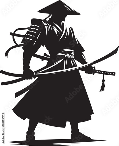 samurai warrior sward man mascot Silhouette illustration isolated on a white background