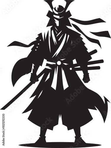 samurai warrior sward man mascot Silhouette illustration isolated on a white background