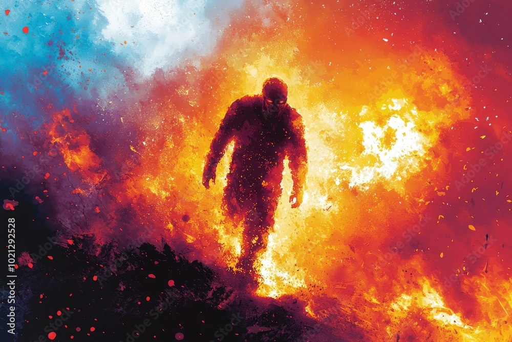 A Figure Emerges from a Blazing Inferno A Figure Emerges from a Blazing Inferno
