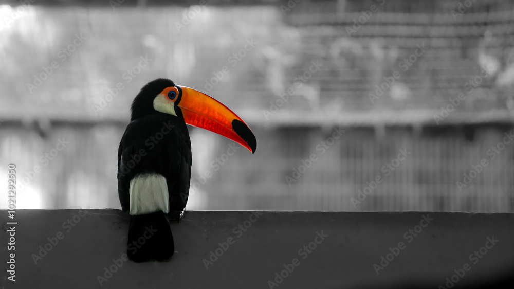 Obraz premium a orange beak toucan on a wall