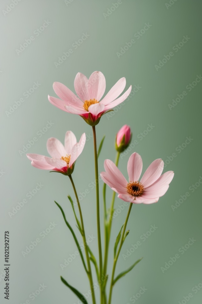 Three Colorful Flowers on Green Background. Three Colorful Flowers on Green Background.