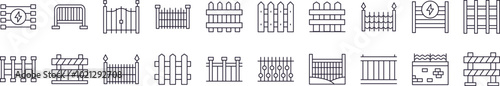 Collection of Icons of Fence Drawn with Thin Line for apps, web sites, banners, infographics and other types of design
