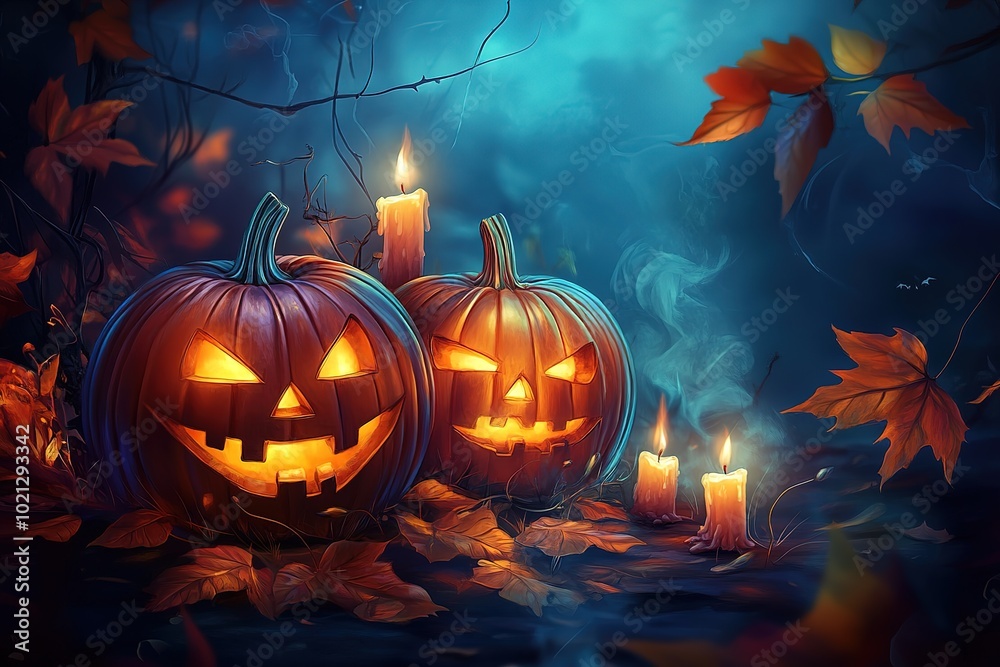 Halloween pumpkins with candles, spooky background, Halloween-themed, high-contrast, and warm lighting, photorealistic Halloween pumpkins with candles, spooky background, Halloween-themed, high-contrast, and warm lighting, photorealistic