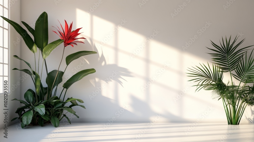 Clean Hospital Corridor with Bright Plants and Sunlight Clean Hospital Corridor with Bright Plants and Sunlight