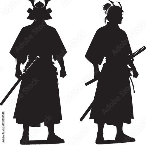 samurai warrior sward man mascot Silhouette illustration isolated on a white background