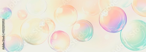 abstract rectangular banner design of translucent bubbles in warm beige tones floating on a dynamic gradient background