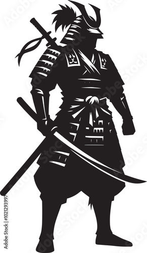 samurai warrior sward man mascot Silhouette illustration isolated on a white background