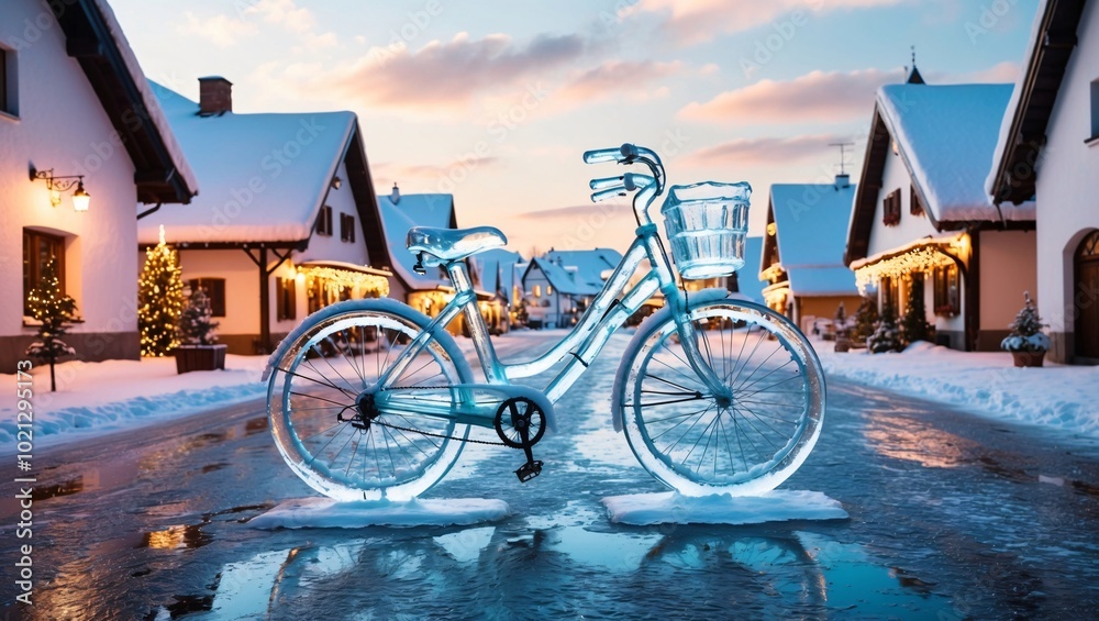 Fototapeta premium Ice Bicycle in Winter Wonderland Scenery
