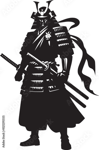 samurai warrior sward man mascot Silhouette illustration isolated on a white background