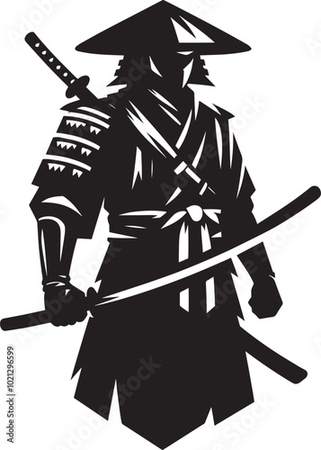 samurai warrior sward man mascot Silhouette illustration isolated on a white background