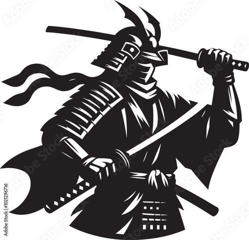 samurai warrior sward man mascot Silhouette illustration isolated on a white background