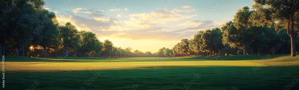 A serene landscape showcasing a lush green field under a vibrant sky at sunset, surrounded by trees, creating a peaceful atmosphere. A serene landscape showcasing a lush green field under a vibrant sky at sunset, surrounded by trees, creating a peaceful atmosphere.