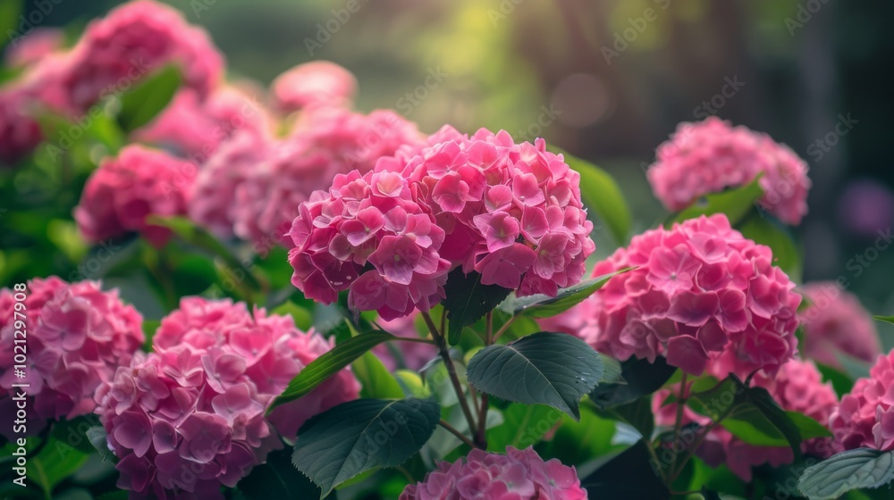 Pink Hydrangeas in Full Bloom: A Garden Delight Pink Hydrangeas in Full Bloom: A Garden Delight