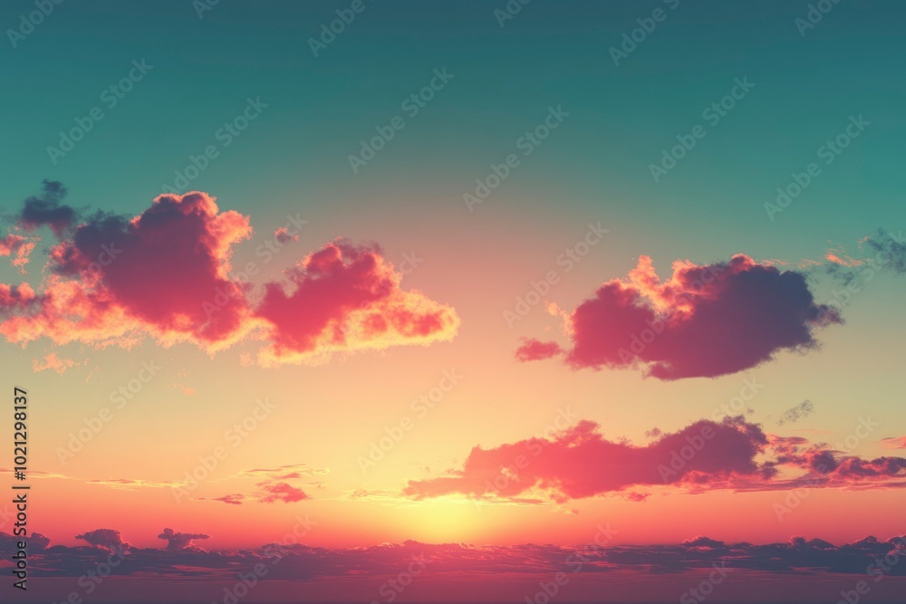 Obraz premium Pink and Orange Sunset Cloudscape with a Sunken Horizon
