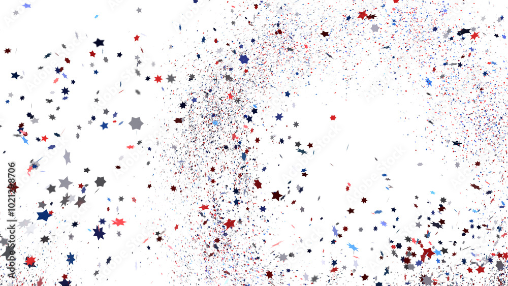 Obraz premium Festive background with confetti in the shape of stars in the color of the American flag.