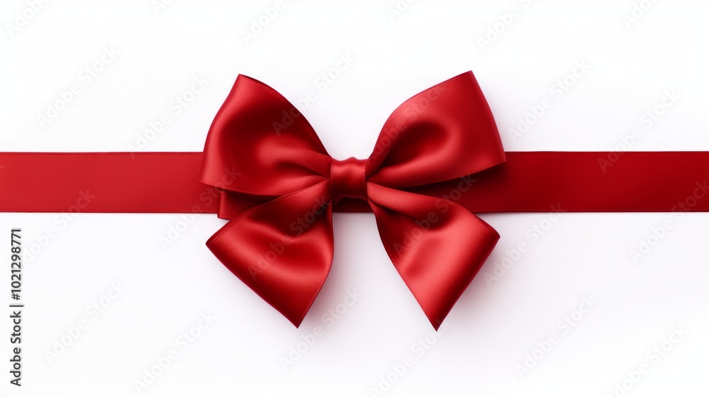 Red ribbon with bow isolated on white background for Christmas card design. Neural network ai generated art Red ribbon with bow isolated on white background for Christmas card design. Neural network ai generated art