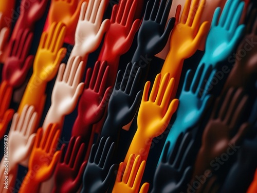 A powerful illustration of raised hands of all colors and sizes, symbolizing the fight for human dignity, [Universal Human Rights Month], [inclusion, equality], , photo