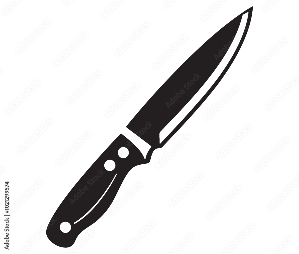Knife isolated on white background, Knife silhouette, Realistic kitchen knife vector icon Knife isolated on white background, Knife silhouette, Realistic kitchen knife vector icon