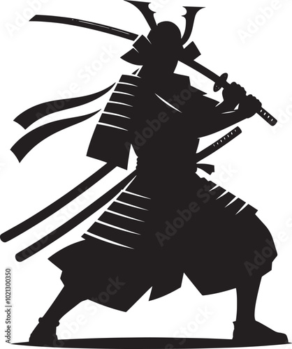 samurai warrior sward man mascot Silhouette illustration isolated on a white background