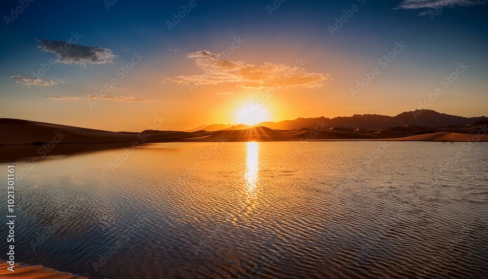 Obraz premium Sunset over a desert lake