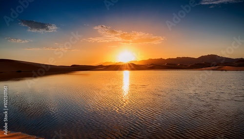 Sunset over a desert lake