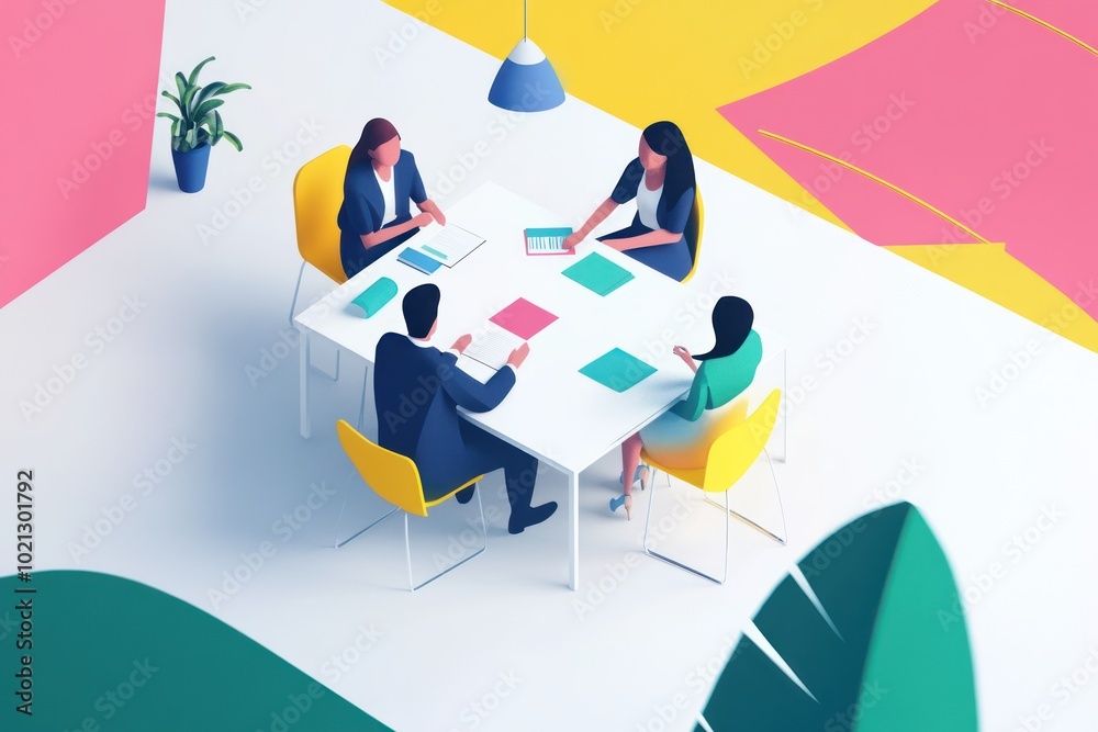 Fototapeta premium team members having a discussion in a meeting illustration