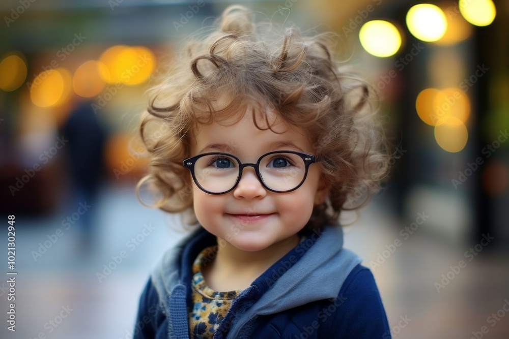 Portrait of a cute little boy in glasses on the street. Portrait of a cute little boy in glasses on the street.