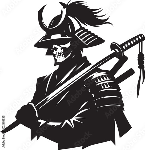 samurai warrior sward man mascot Silhouette illustration isolated on a white background