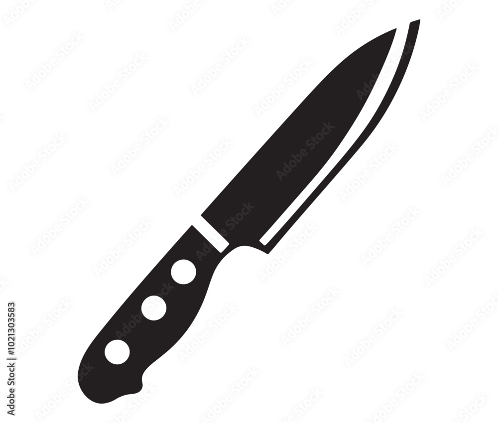 Knife isolated on white background, Knife silhouette, Realistic kitchen knife vector icon Knife isolated on white background, Knife silhouette, Realistic kitchen knife vector icon