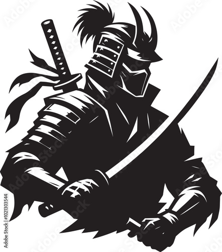 samurai warrior sward man mascot Silhouette illustration isolated on a white background
