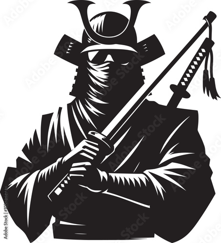 samurai warrior sward man mascot Silhouette illustration isolated on a white background