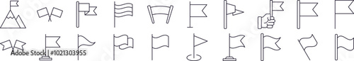 Collection of Outline Symbols of Flag Drawn with Thin Line for apps, web sites, banners, infographics and other types of design