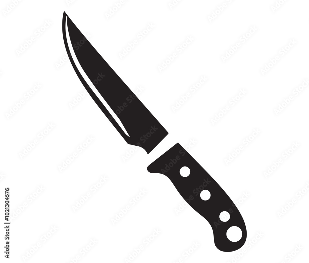 Obraz premium Knife isolated on white background, Knife silhouette, Realistic kitchen knife vector icon