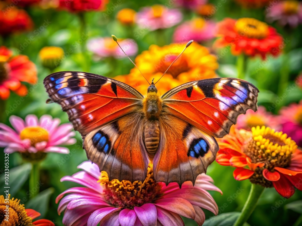 Colorful Persian Butterfly Resting on a Vibrant Flower in a Lush Natural Environment Colorful Persian Butterfly Resting on a Vibrant Flower in a Lush Natural Environment