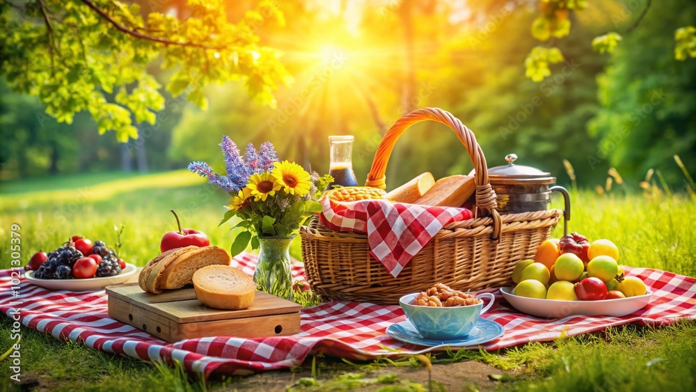 Colorful Picnic Clip Art Featuring Food, Blanket, Basket, and Outdoor Elements in a Vibrant Setting Colorful Picnic Clip Art Featuring Food, Blanket, Basket, and Outdoor Elements in a Vibrant Setting