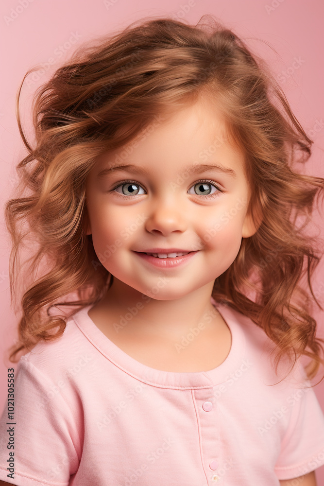 Happy Little Girl Portrait. Joyful Child in a Pink World Happy Little Girl Portrait. Joyful Child in a Pink World