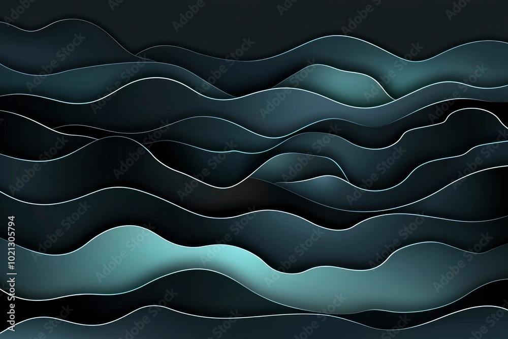 Abstract Dark Blue and Green Wavy Paper Cut Background Abstract Dark Blue and Green Wavy Paper Cut Background