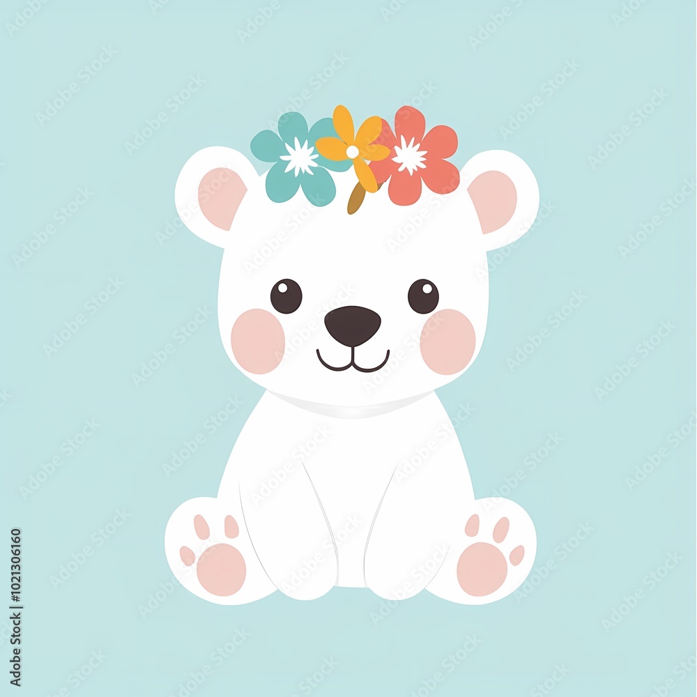 Playful Baby Bear with Colorful Flower Crown Playful Baby Bear with Colorful Flower Crown