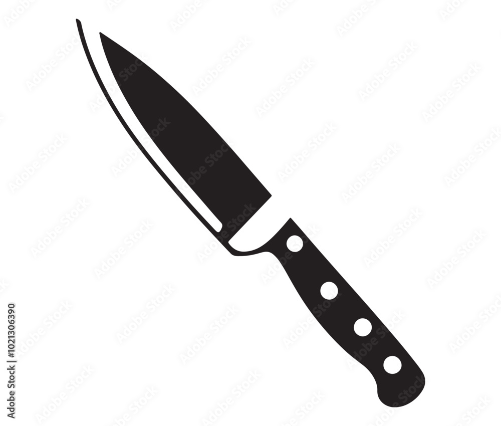 Knife isolated on white background, Knife silhouette, Realistic kitchen knife vector icon Knife isolated on white background, Knife silhouette, Realistic kitchen knife vector icon
