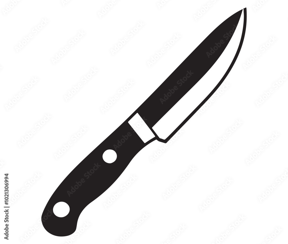 Knife isolated on white background, Knife silhouette, Realistic kitchen knife vector icon Knife isolated on white background, Knife silhouette, Realistic kitchen knife vector icon