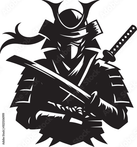 samurai warrior sward man mascot Silhouette illustration isolated on a white background