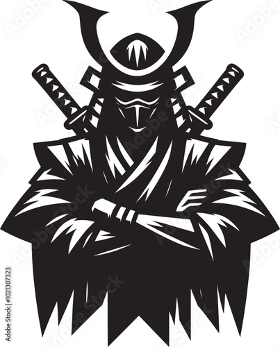 samurai warrior sward man mascot Silhouette illustration isolated on a white background