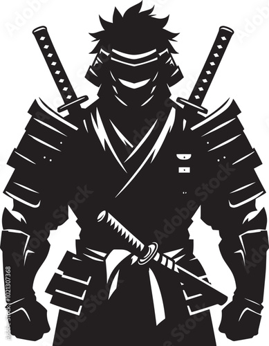 samurai warrior sward man mascot Silhouette illustration isolated on a white background
