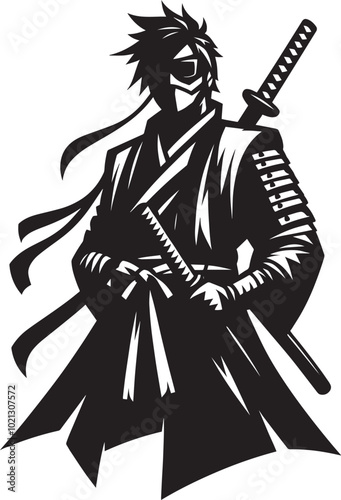 samurai warrior sward man mascot Silhouette illustration isolated on a white background